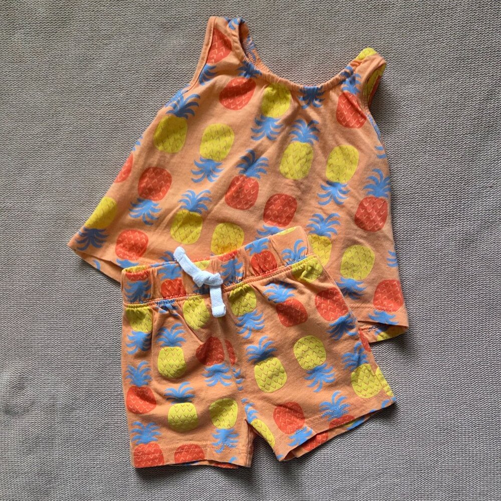 Baby Girl Pineapple Short and Shirt Set, 0-3 months